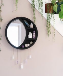 Crescent Moon Mirror Wooden Crystal Shelf copperm 2