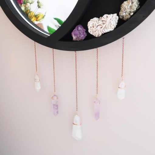 Crescent Moon Mirror Wooden Crystal Shelf copperm