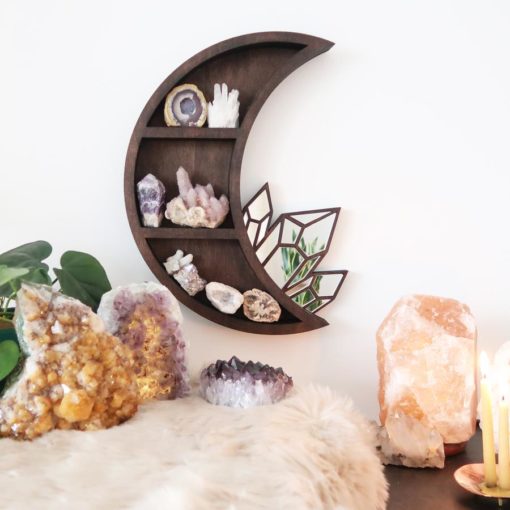 Moon and Crystal Cluster Mirror Shelf coppermoonb