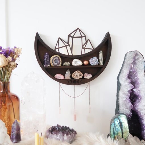 Moon and Crystal Cluster Moonphase Mirror Shelf y