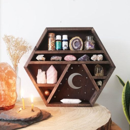 Moon and Stars Wooden Crystal Shelf coppermoonbou