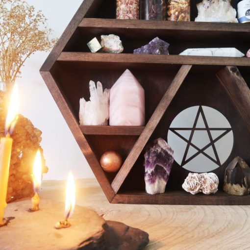 Pentagram Wooden Crystal Shelf coppermoonboutique 1
