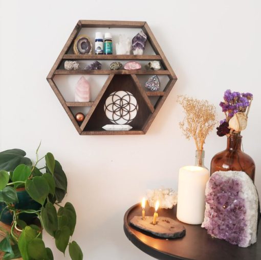 Seed Of Life Wooden Crystal Shelf coppermoonbouti