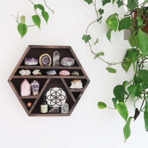 Seed Of Life Wooden Hexagon Crystal Shelf