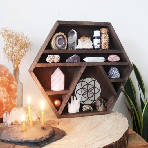 Seed Of Life Wooden Hexagon Crystal Shelf 1